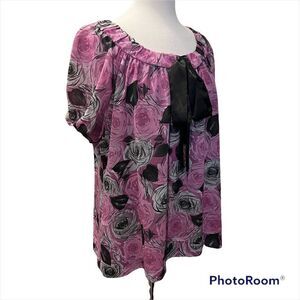 Apt 9 Scoop Neckline Puffy Sleeves Black/purple shades Lightweight Blouse XL